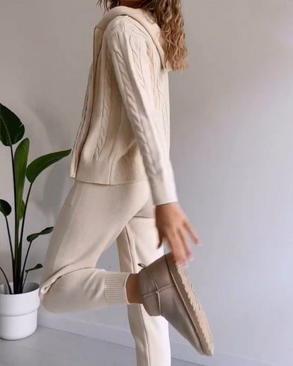 Ania - Zwei-Teile Twist-Jacquard Casual Set