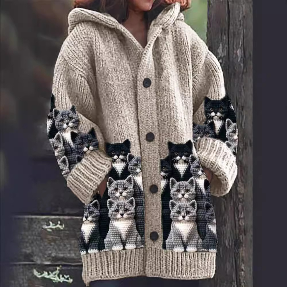 Jasmin - Bequemer Strickcardigan mit Katzenmotiv